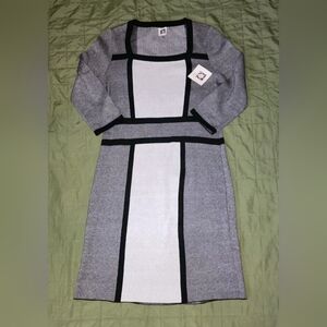 New Anne Klein Black White Combo Sweater Dress Size Small